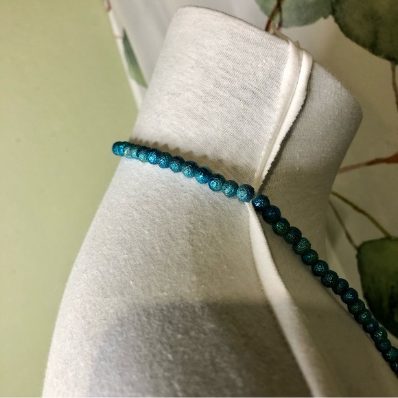 Handmade Metallic Turquoise and Black/White Necklace Medium Length - Picture 6 of 8